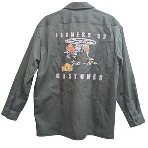 Dickies Work‎ Shirt Jacket Men's Large Green Custom Back Bomber Graphic Workwear